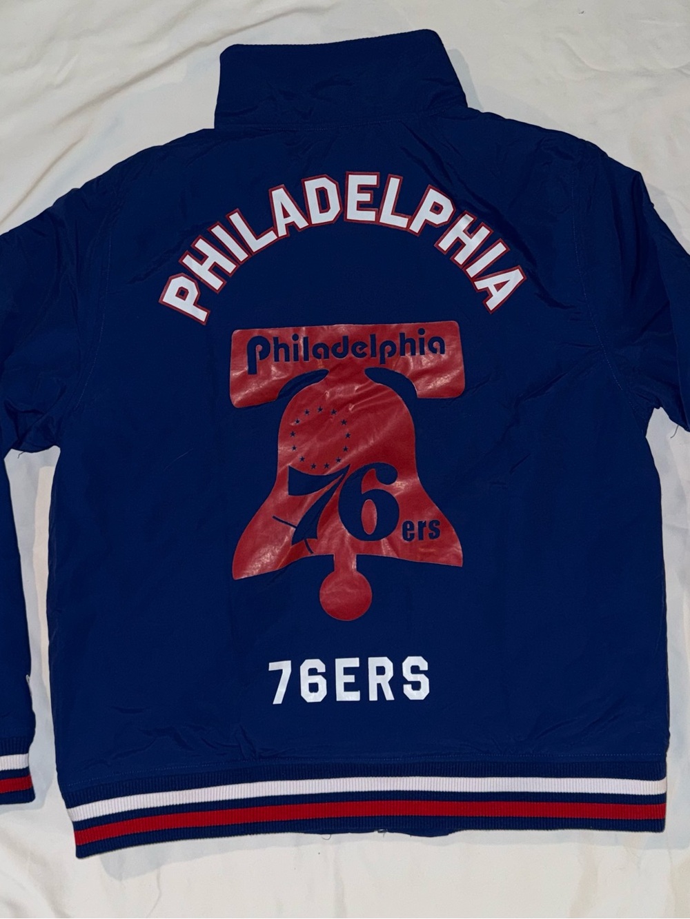 NBA Philadelphia 76ers Royal Blue and Red Varsity Bomber Jacket